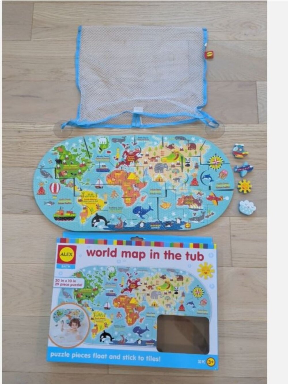 ALEX TOYS Bath Map World Tub 29pcs 20 x 10 inch Storage Bag Included Water Toy